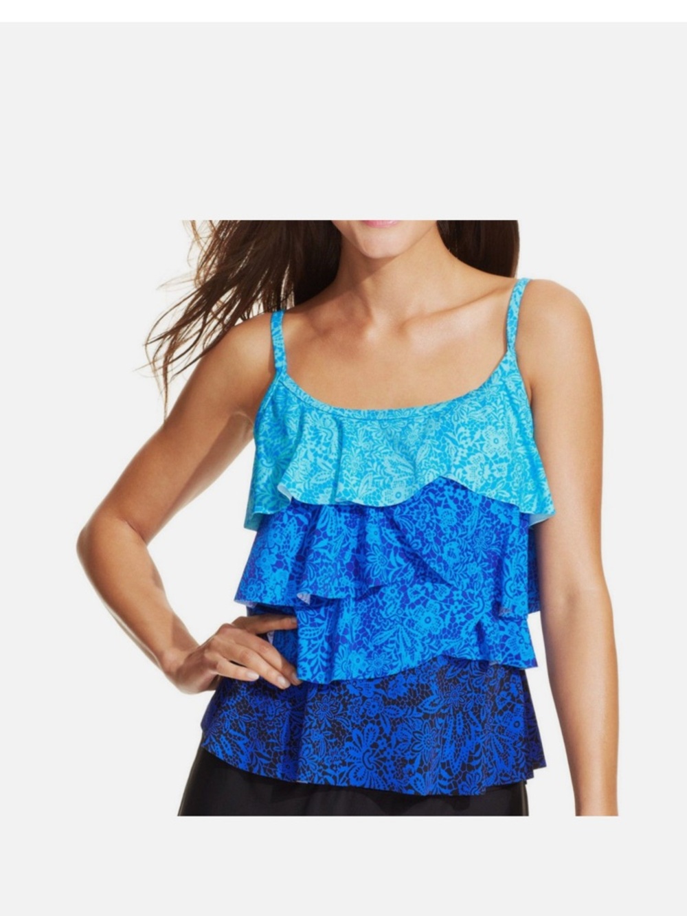 Miraclesuit Tiering It Up Ocean Dream Padded Tankini Bikini Swim Top Size 8
